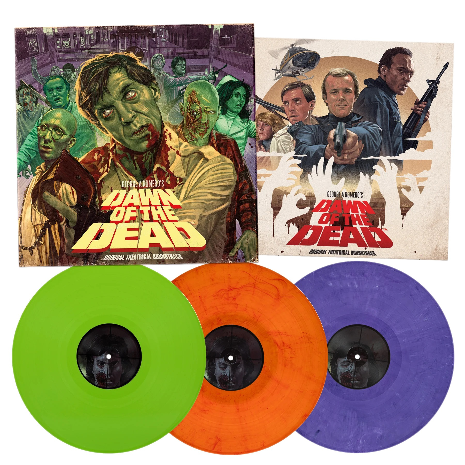 DAWN OF THE DEAD - THEATRICAL U.S. 3LP GREEN/ORANGE/VIOLET MARBLED VINYL TRIFOL